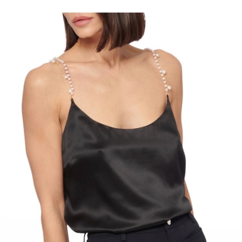 Cami NYC Black Satin Camisole with Pearl Straps